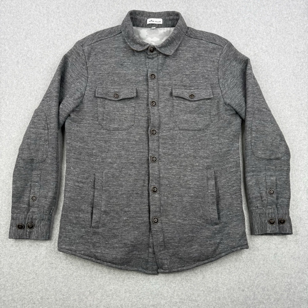 Peter Millar Shirt Jacket Mens Medium Gray Mountainside Slub Knit Linen Blend